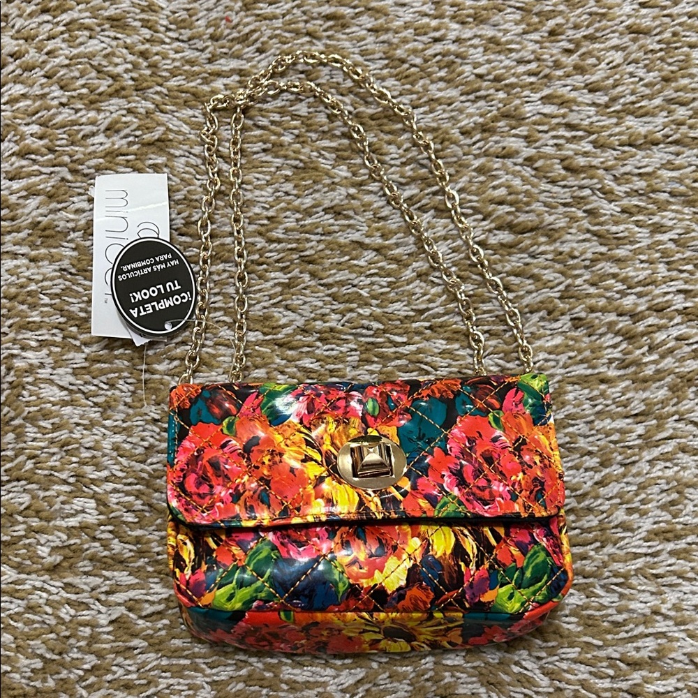 Minicci Colorful Floral Crossbody Bag with Gold Chain